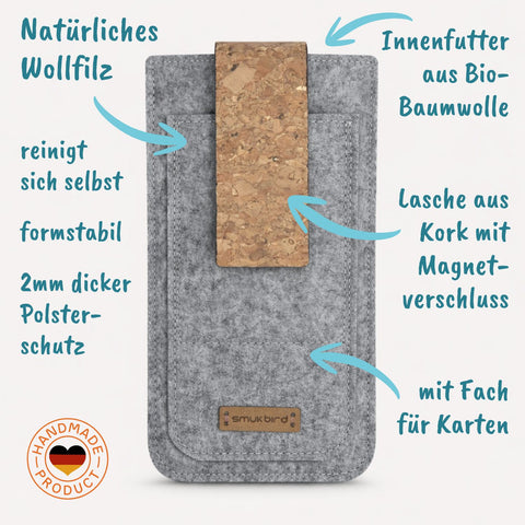Handytasche nach Maß | mit Magnetverschluss und extra Fach | hellgrau - Shapes | Modell HAKA