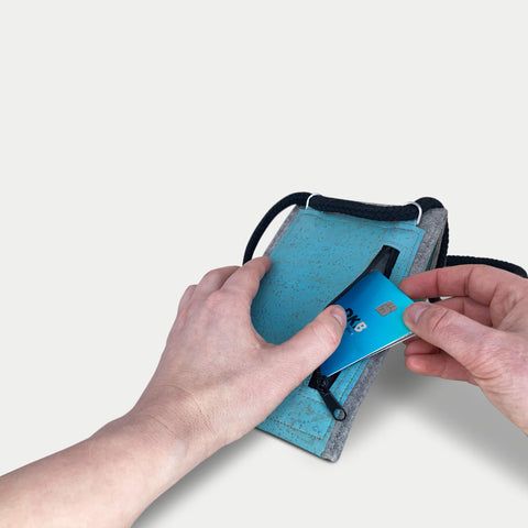 Umhängetasche für Xiaomi 13T | aus Filz und Bio-Baumwolle | hellgrau - azur | Modell KEDJA deluxe