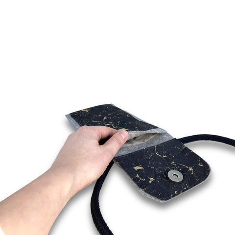 Umhängetasche für Fairphone 3 | aus Filz und Bio-Baumwolle | hellgrau - schwarz | Modell KEDJA deluxe