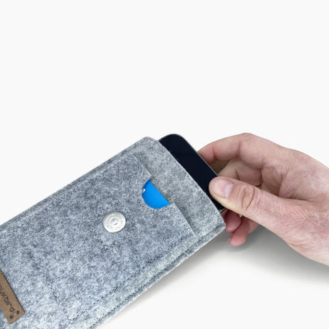 Handytasche für Fairphone 4 | mit Magnetverschluss und extra Fach | hellgrau - Shapes | Modell HAKA