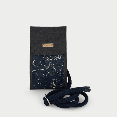 Umhängetasche für Samsung Galaxy Z Flip5 | aus Filz und Bio-Baumwolle | anthrazit - schwarz | Modell KEDJA deluxe