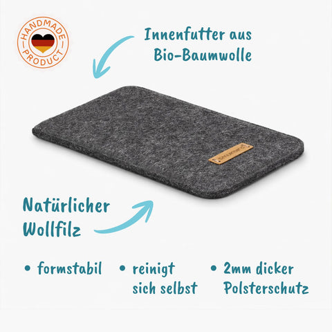 Handytasche nach Maß | aus Filz und Bio-Baumwolle | anthrazit - Stripes | Modell "LET"