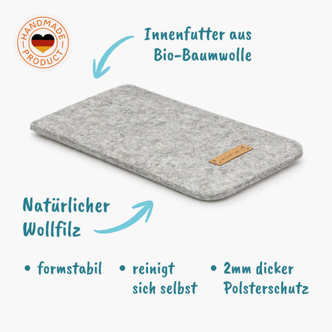 Handytasche nach Maß | aus Filz und Bio-Baumwolle | hellgrau - Bloom | Modell "LET"