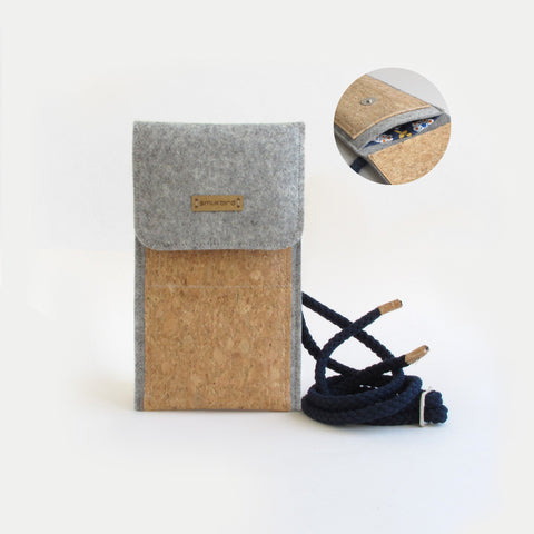 Umhängetasche für Xiaomi Poco M5s | aus Filz und Bio-Baumwolle | hellgrau - bloom | Modell KEDJA