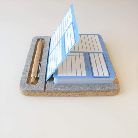 Notizzettelhalter "ToDo" inkl. 50 Karten & Holz-Kugelschreiber | aus Filz und Kork | hellgrau