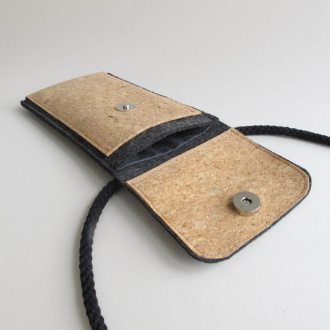 Umhängetasche für Google Pixel 9a | aus Filz und Bio-Baumwolle | anthrazit - tracks | Modell KEDJA