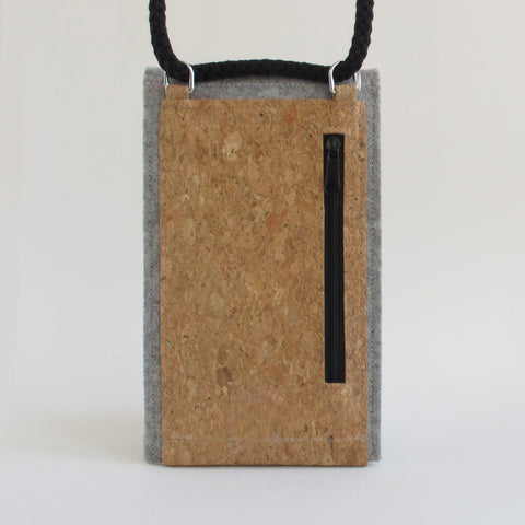 Shoulder bag for iPhone 16 Pro | made of felt and organic cotton | light gray - tracks | Model KEDJA