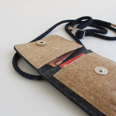 Umhängetasche für Fairphone 6 | aus Filz und Bio-Baumwolle | anthrazit - bloom | Modell KEDJA