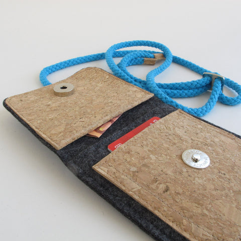 Umhängetasche für Xiaomi Redmi 13 | aus Filz und Bio-Baumwolle | anthrazit - shapes | Modell KEDJA