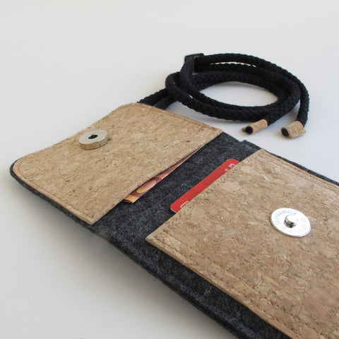 Shoulder bag for iPhone 16 | made of felt and organic cotton | anthracite - stripes | Model KEDJA