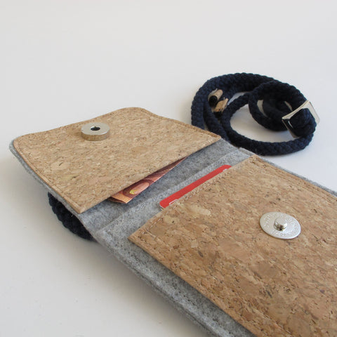 Umhängetasche für Xiaomi Redmi 14C | aus Filz und Bio-Baumwolle | hellgrau - bloom | Modell KEDJA