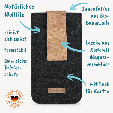 Handytasche nach Maß | mit Magnetverschluss und extra Fach | anthrazit - Tracks | Modell HAKA