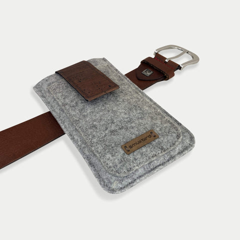 custom-made mobile phone belt bag | with magnetic closure and card compartment | light gray | model CLIP