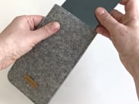 Sleeve for iPhone 11 | made of felt and organic cotton | light grey - shapes | "LET" model