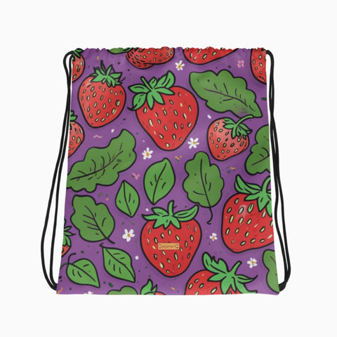 Turnbeutel KORSBARSGODIS – Erdbeer-Design in Lila