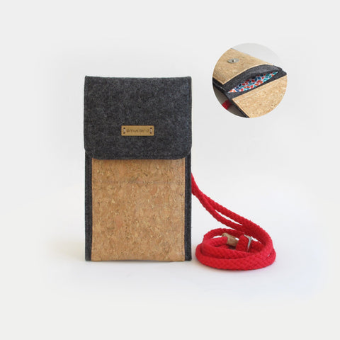 Umhängetasche für Fairphone 3 | aus Filz und Bio-Baumwolle | anthrazit - colorful | Modell KEDJA