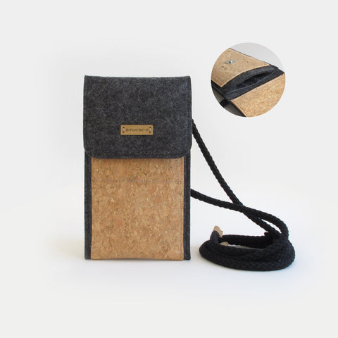 Umhängetasche für OnePlus 9 Pro | aus Filz und Bio-Baumwolle | anthrazit - tracks | Modell KEDJA
