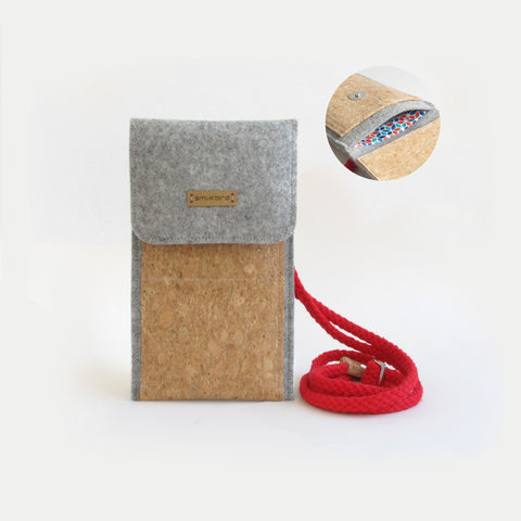 Skuldertaske til OnePlus 8 Pro | lavet af filt og økologisk bomuld | lysegrå - farverig | Model KEDJA