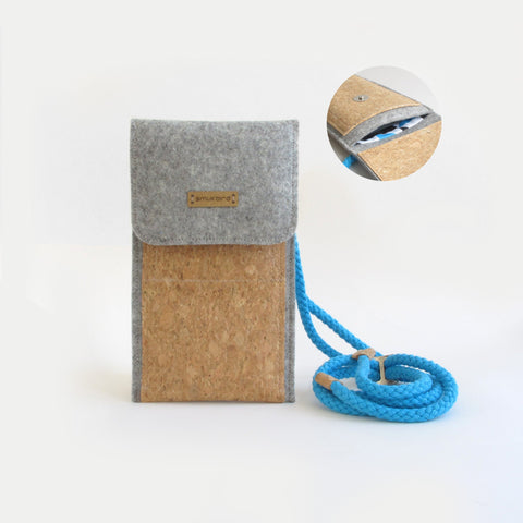 Axelväska för iPhone 14 Pro | gjord av filt och ekologisk bomull | ljusgrå - former | Modell KEDJA