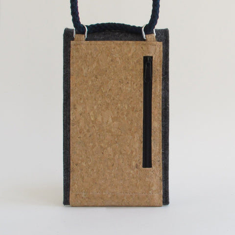 Mobile phone bag to hang | made of felt and organic cotton | anthracite - bloom | Model KEDJA