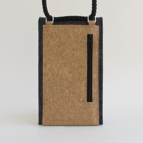 Mobilväska att hänga | gjord av filt och ekologisk bomull | antracit - ränder | Modell KEDJA