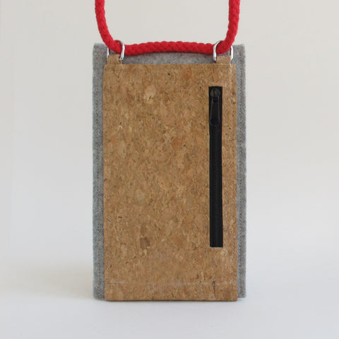 Axelväska till iPhone SE 2022 | gjord av filt och ekologisk bomull | ljusgrå - färgglad | Modell KEDJA
