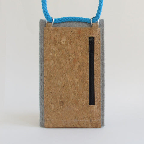 Mobilväska att hänga | gjord av filt och ekologisk bomull | ljusgrå - former | Modell KEDJA