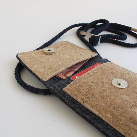 Shoulder Bag for iPhone 13 Pro Max | made of felt and organic cotton | anthracite - bloom | Model KEDJA