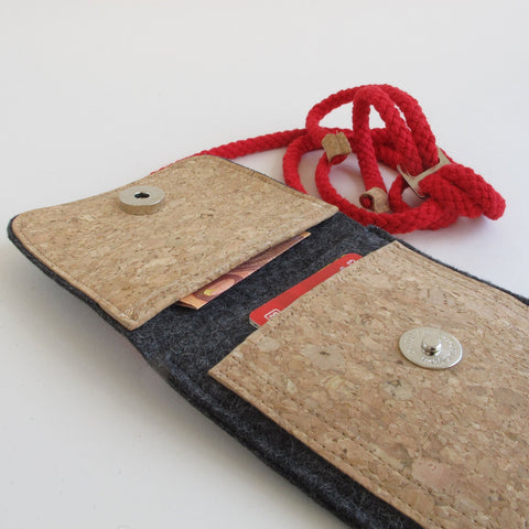 Skuldertaske til OnePlus Nord | lavet af filt og økologisk bomuld | antracit - farverig | Model KEDJA