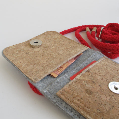 Axelväska för iPhone XS Max | gjord av filt och ekologisk bomull | ljusgrå - färgglad | Modell KEDJA
