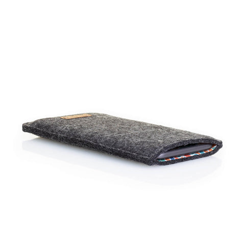 Mobilfodral till Samsung Galaxy S21 FE | gjord av filt och ekologisk bomull | antracit - färgglad | Modell "LET"