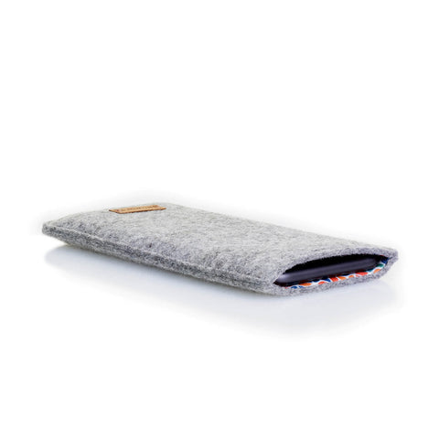 Telefoncover til OnePlus 8T | lavet af filt og økologisk bomuld | lysegrå - farverig | Model "LET"