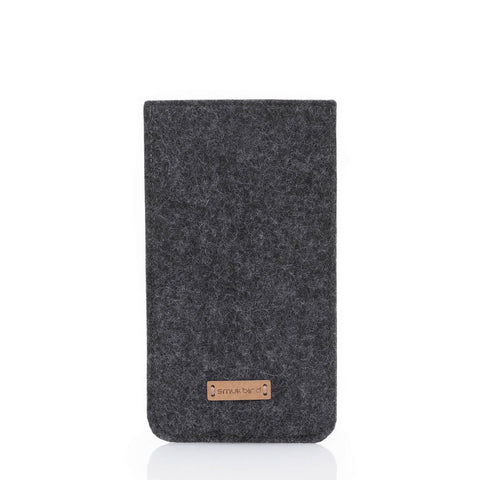 Mobile phone case for Fairphone 5 | made of felt and organic cotton | anthracite - stripes | Model "LET"