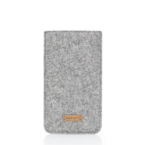 Sleeve for iPhone 14 Plus | made of felt and organic cotton | light grey - tracks | "LET" model