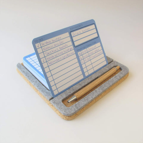 Noteshållare "ToDo" inkl 50 kort & kulspetspenna i trä | gjord av filt och kork | ljusgrå