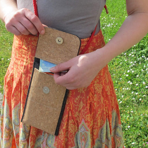 Mobile phone bag to hang | made of felt and organic cotton | anthracite - bloom | Model KEDJA