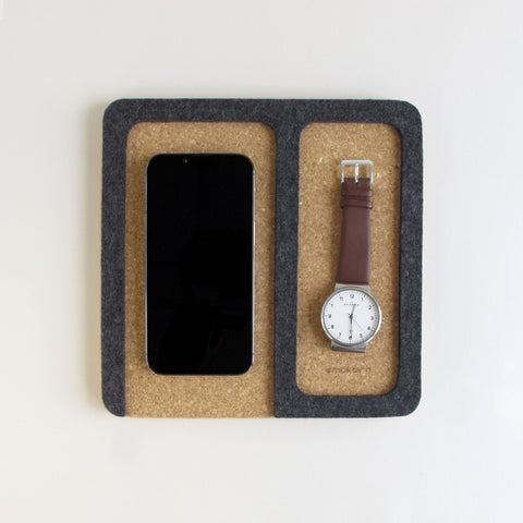 Organizer for mobile phone, glasses, notepad, watch & Co. | made of felt and cork | anthracite