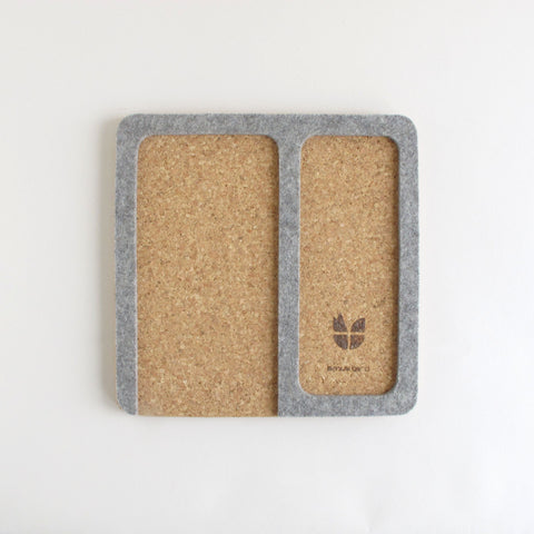 Organizer for mobile phone, glasses, notepad, watch & Co. | made of felt and cork | light grey