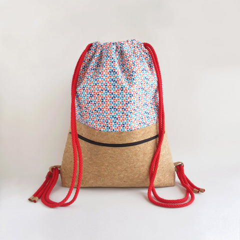 Gymväska, ryggsäck | gjord av bomull och kork | Colorful