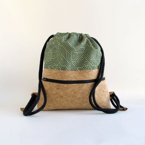 Gym bag for children, small backpack | made of cotton and cork | Stripes