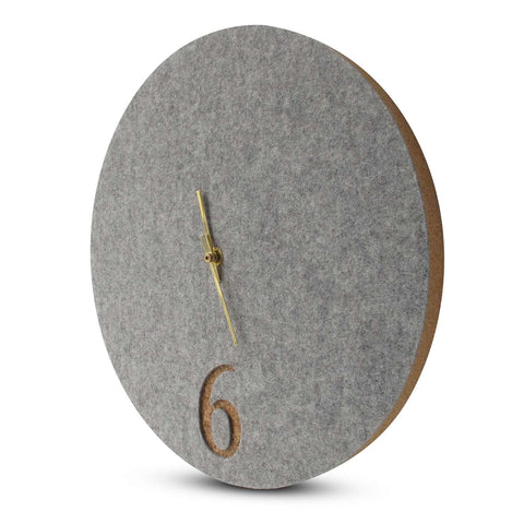 Wall clock made of felt and cork 30 cm | light gray - gold | Design: Aarhus