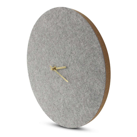 Wall clock made of felt and cork 30 cm | light gray - gold | Design: Aalborg