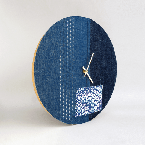 Wall clock Wabi Sabi Denim round 30 cm | Denim - Gold | Design: Nagoya