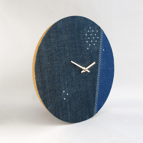 Wall clock Wabi Sabi Denim round 30 cm | Denim - Gold | Design: Osaka