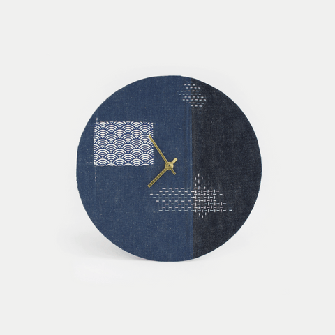 Wall clock Wabi Sabi Denim round 30 cm | Denim - Gold | Design: Fukuoka