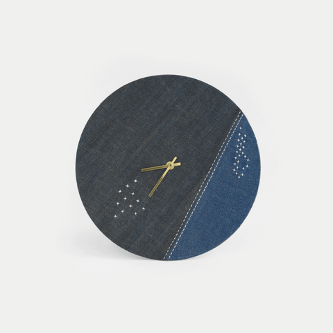 Wall clock Wabi Sabi Denim round 30 cm | Denim - Gold | Design: Yokohama